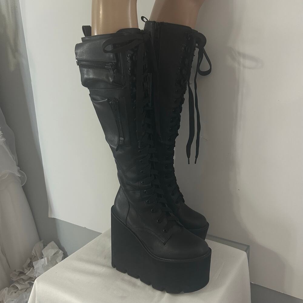Current Mood Obsidian Pocket Platform Boots 8 Black Goth Knee High NWOT